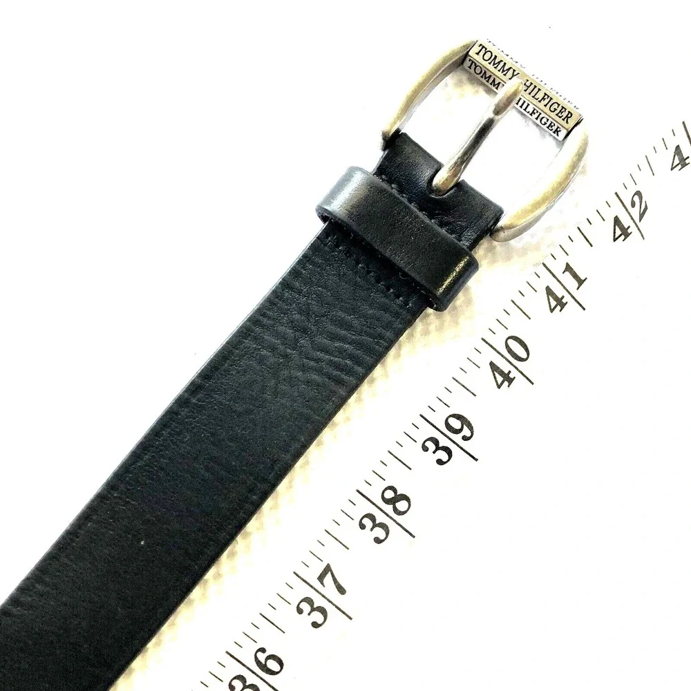 Tommy Hilfiger Men's Belt 36‎ Black Genuine Leather Metal Gromit's Buckle Grunge